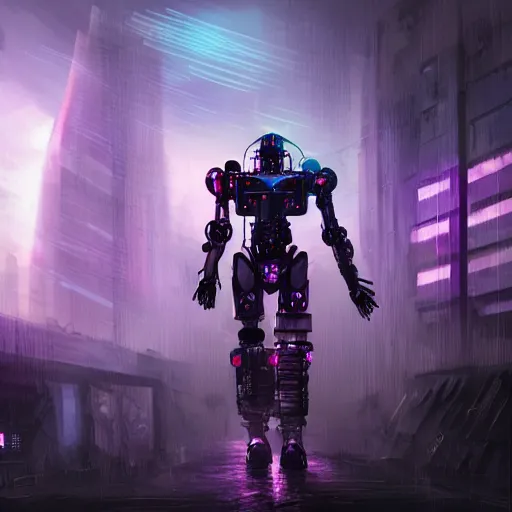 Lonely Cyberpunk Purple Robot 4k