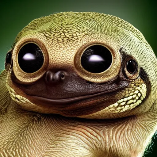 Image similar to a top secret photo of a genetically engineered animal which is half frog, half sloth