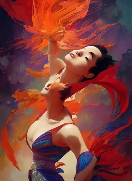 Prompt: mulan, orange, splash aura in motion, floating pieces, painted art by tsuyoshi nagano, greg rutkowski, artgerm, alphonse mucha, spike painting