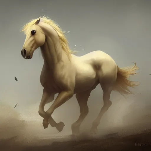 Image similar to a pale, yellowish horse. The one who rode him was called Death, and he was followed by the representative of the realm of death. , digital Art, Greg rutkowski Trending artstation