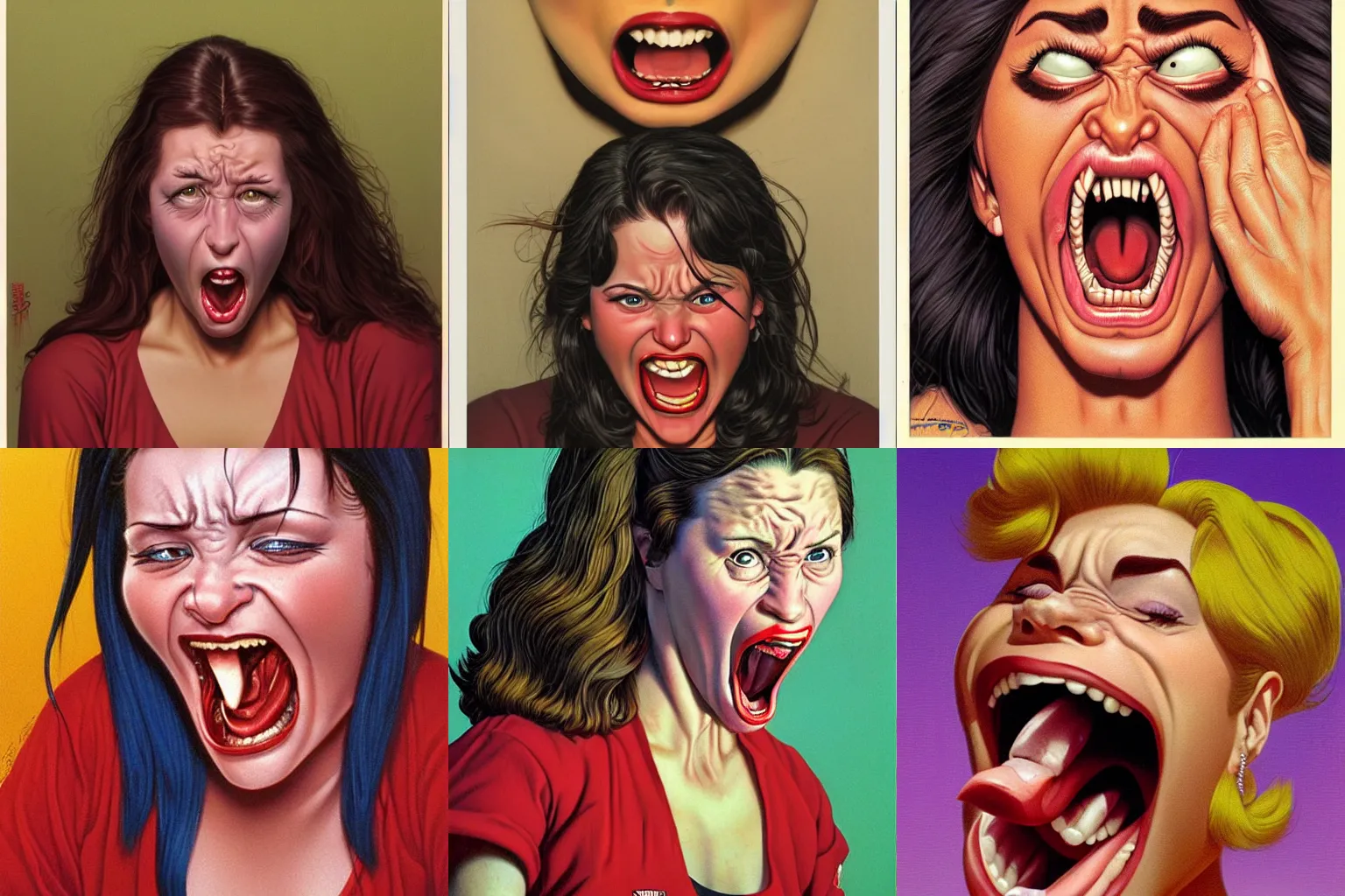 Prompt: angry girl sticking out her tongue, Greg Hildebrandt