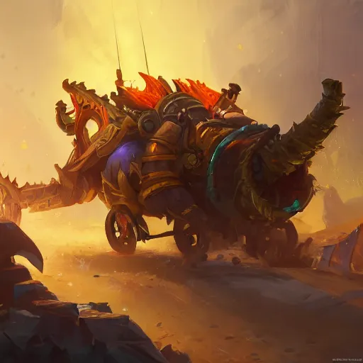 Image similar to a fiery catapult cart wheels chariots, catapult, yellow battlefield theme, bright art masterpiece artstation. 8 k, sharp high quality artwork in style of jose daniel cabrera pena and greg rutkowski, concept art by tooth wu, blizzard warcraft artwork, hearthstone card game artwork, cart wheels