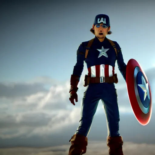 Prompt: Johnny Depp as captain America, live-action, fighting pose, cinematic. Full body. Unreal engine 5, 8K