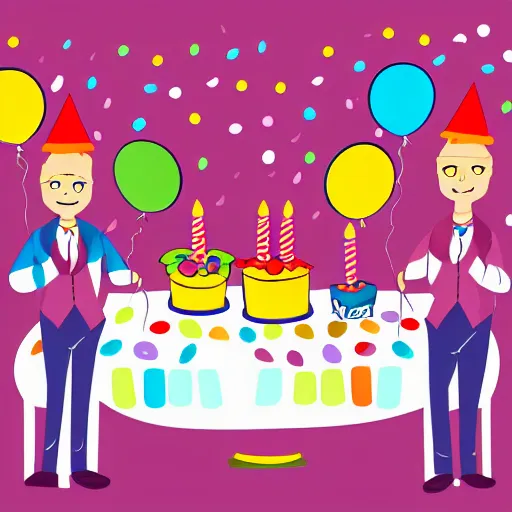 Image similar to the absolute despair of a birthday party, digital vector, flat colors, svg