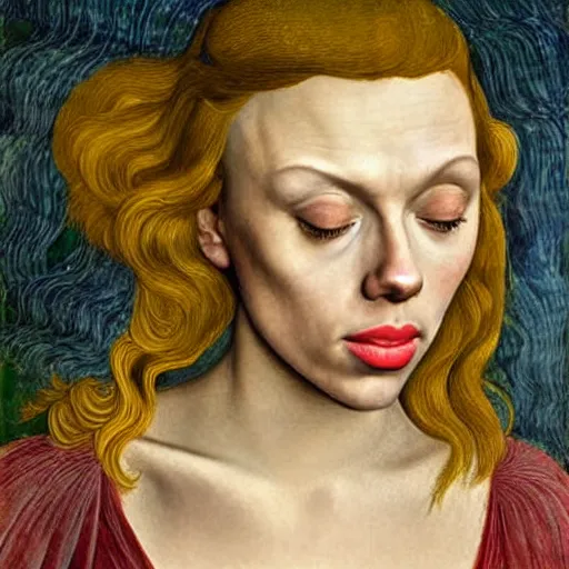 Image similar to scarlett johansson as gollum, elegant portrait by sandro botticelli, detailed, symmetrical, intricate