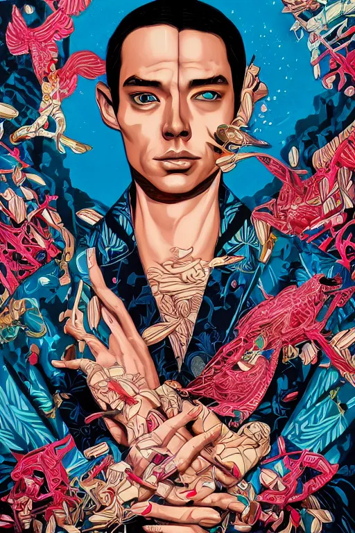 Prompt: Tristan Eaton, victo ngai, artgerm, evil playboy portrait