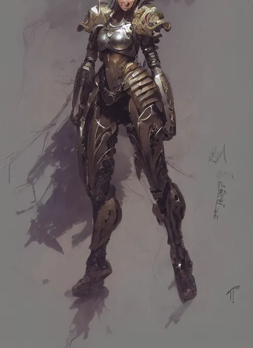 Prompt: character design game art digital 2 d girl medieval cyborg armor by gaston bussiere, anna nikonova aka newmilky, greg rutkowski, yoji shinkawa, yoshitaka amano, tsutomu niehi, donato giancola, geoffroy thoorens, trending on artstation, featured on pixiv