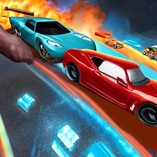 Image similar to dwayne johnson in hotwheels acceleracers