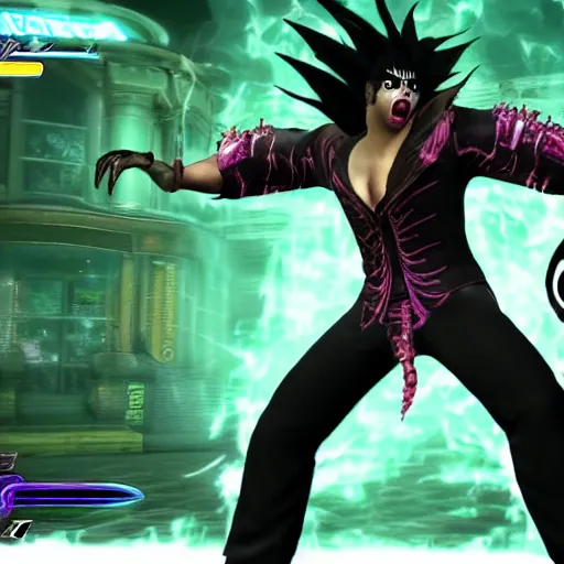 Prompt: beetlejuice in tekken 7, gameplay, fighting game,