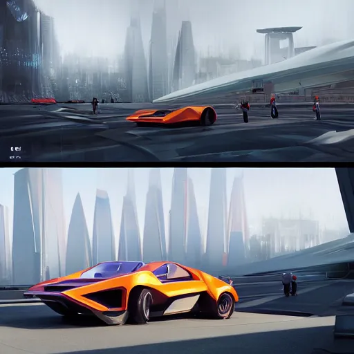 Image similar to sci-fi cars race : near wall structure on : the coronation of napoleon painting : and digital billboard in the middle, in style of zaha hadid, suprematism composition, unreal engine 5, keyshot, octane, artstation trending, in lighting of blade runner 2049, ultra high detail, ultra photo realistic, 8k, 16k, in plastic, dark, tilt shift,