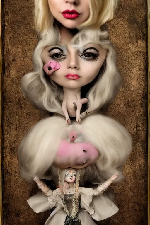 Image similar to lady gaga with bunny, lowbrow, matte painting, 3 d highly detailed, in the style of mark ryden