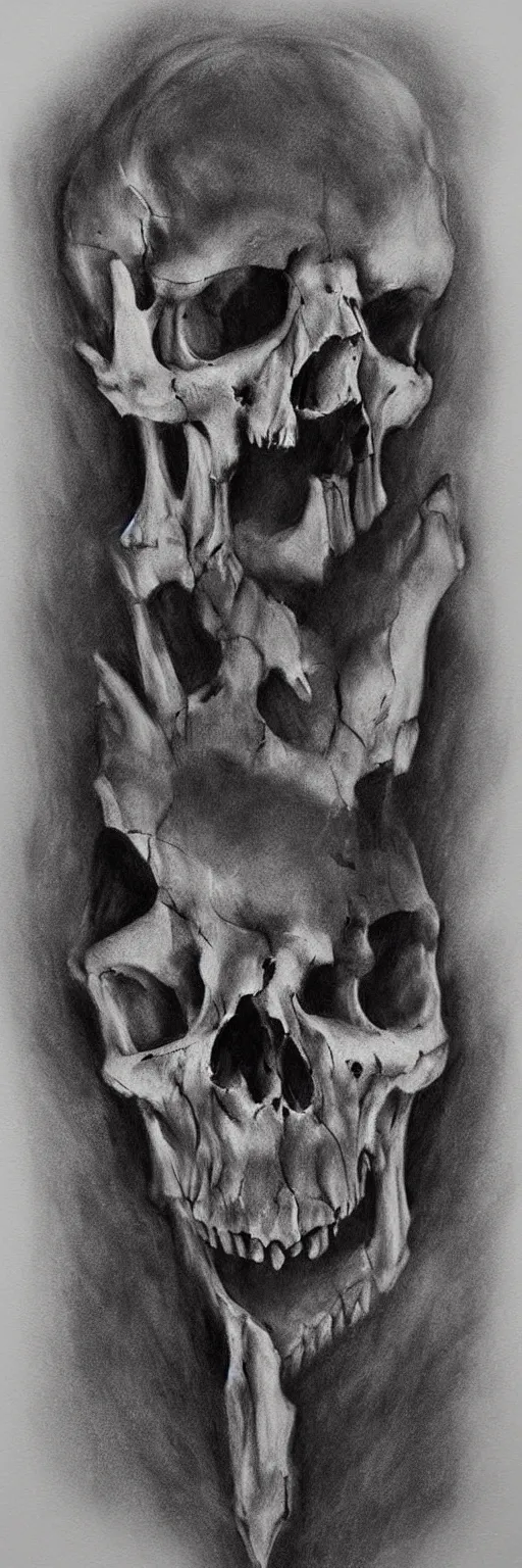 Prompt: Charcoal fine art sketch, animal skull