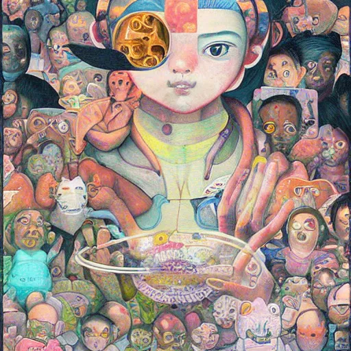 Image similar to A mixed mediart. A rip in spacetime. Did this device in her hand open a portal to another dimension or reality?! by Hikari Shimoda, by Diego Rivera realist