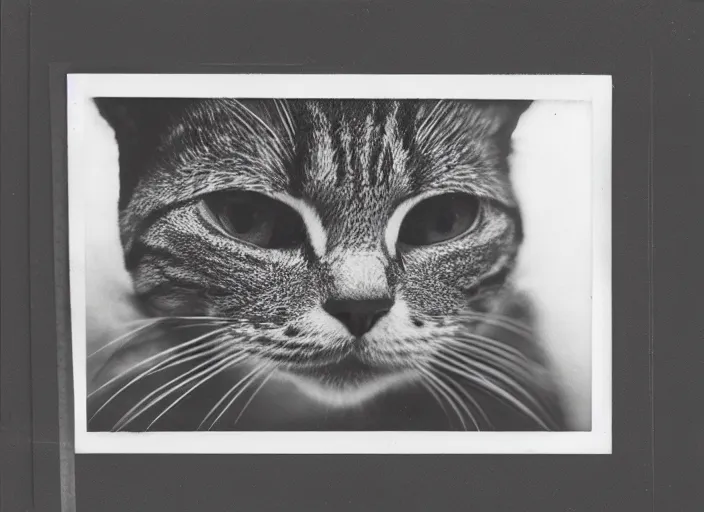 Image similar to photography polaroid of a Jack Cat . watching outside the window. on a bed. in a 70's room full of vinyls and posters, photorealistic, award winning photo, 100mm, sharp, high res