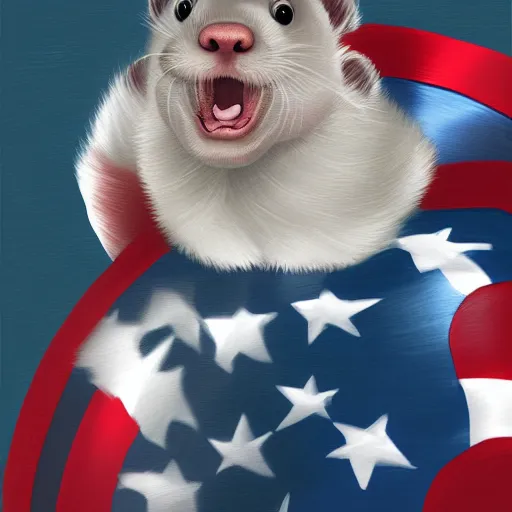 Prompt: A ferret as Captain America, Digital painting