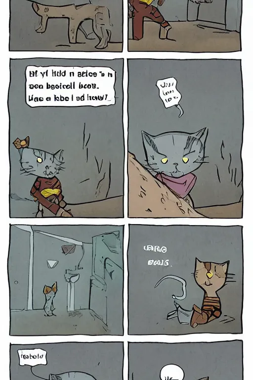 Image similar to a graphic novel comic about cats in a fantasy world, by mike holmes, webcomic, cartoon