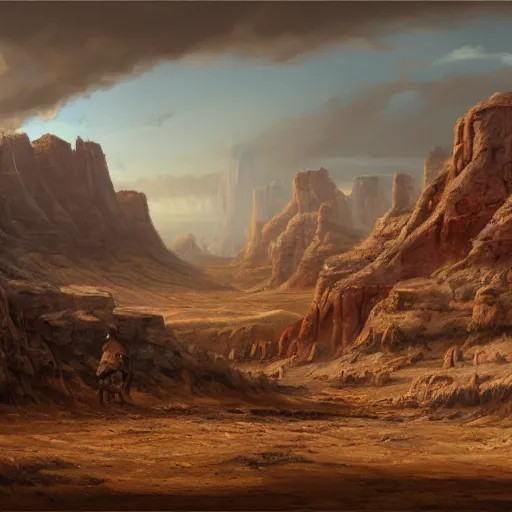 Prompt: a matte painting of the wild west, oil painting, pale colors, high detail, 8 k, wide angle, trending on artstation,