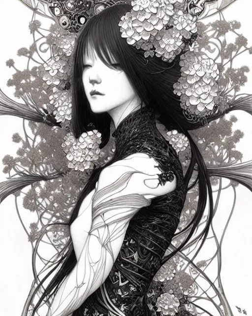 Image similar to Beautiful and playful ethereal ginger portrait, art nouveau, fantasy, intricate flower designs, elegant, highly detailed, sharp focus, art by Tsutomu Nihei, Artgerm and Greg Rutkowski and WLOP