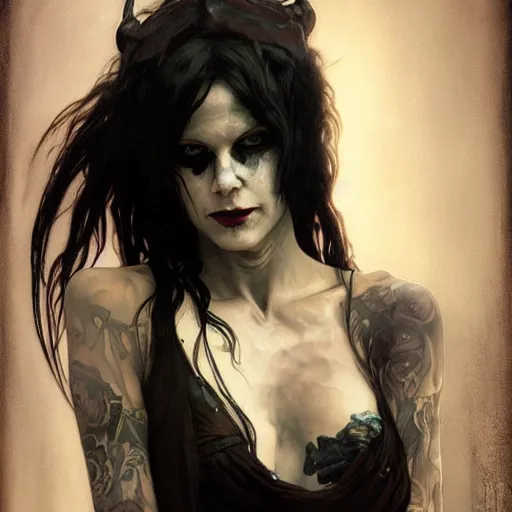 Image similar to portrait of wyona rider as death from sandman, gentle smile, by cedric peyravernay, alphonse mucha, by jeremy mann, by lecouffe deharme, goth chic, soft lightning, eyeliner, punk rock, high detailed, 8 k