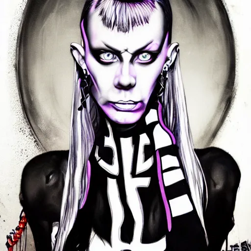 Prompt: die antwoord yolandi portrait, zef design graffiti in the background, dark lighting, punk style anime art