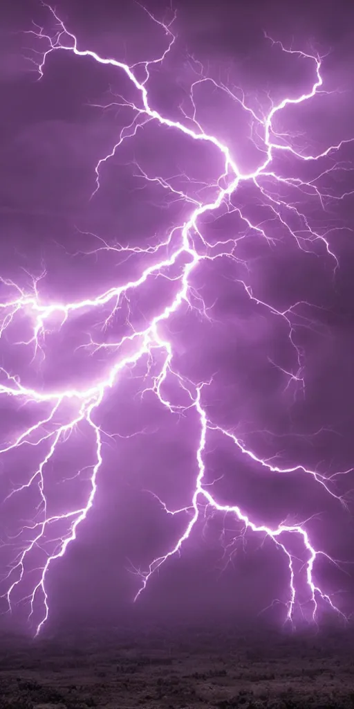 Image similar to high quality digital artwork of a colorful purple red magical white lightning storm on tall stony mountains