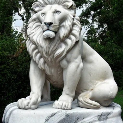 Prompt: statue of a lion made out of marble by michelangelo