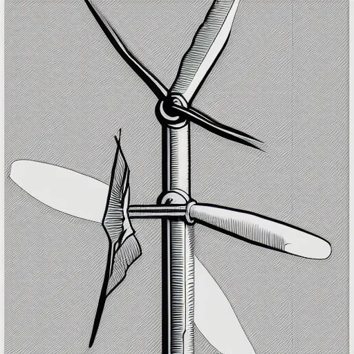 Image similar to Simplistic comic illustration of a wind turbine blueprint, black ball pen on white paper, by Josan Gonzalez and Geof Darrow