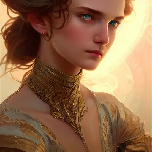 Image similar to beautiful young teen daria strokous, closeup, d & d, fantasy, intricate, elegant, highly detailed, digital painting, artstation, concept art, matte, sharp focus, illustration, art by artgerm and greg rutkowski and alphonse mucha