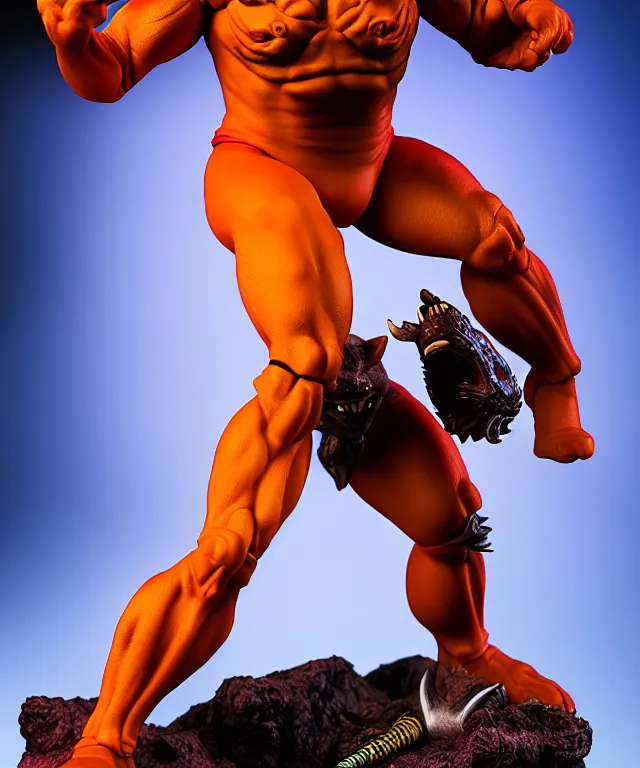 Image similar to hyperrealistic rendering, thundercat, by art of skinner and richard corben and jeff easley, product photography, action figure, sofubi, studio lighting, colored gels