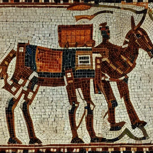 Image similar to roman mosaic of a pack mule and a robot, beautiful, highly detailed, 8k