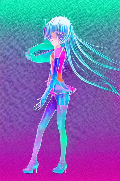 Prompt: a portrait by Wayne Thiebaud of Hatsune miku, neon gradient