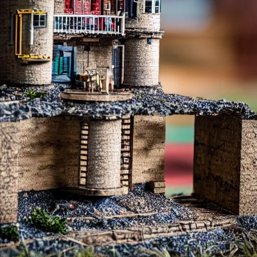 Image similar to macro photo of a miniature ho scale destiny 2 tower location, taken with canon 8 0 d, canon 1 0 0 mm f / 2. 8