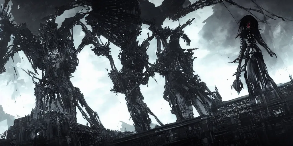 Image similar to grimdark tsutomu nihei blame biomega gothic architecture, unreal engine, 8 k, ultra realistic, ultra detail