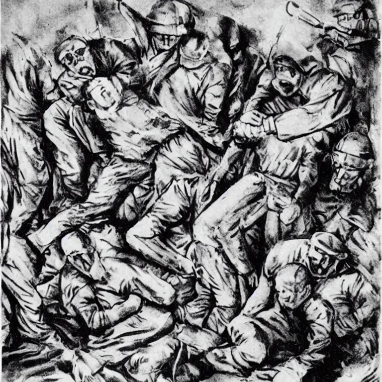 Image similar to extermination, nazi soviet homophobic gulag, forced labor, old propaganda art, dread and despair