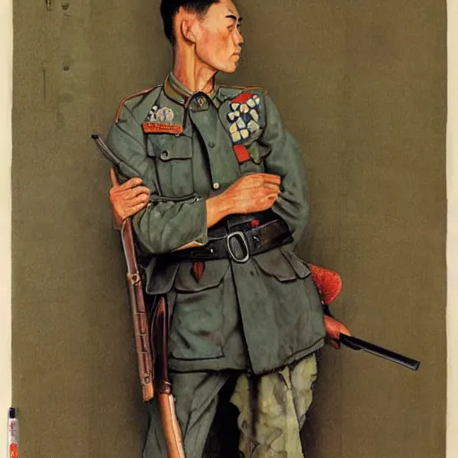 Prompt: Portrait of an imperial Japanese soldier, by Norman Rockwell