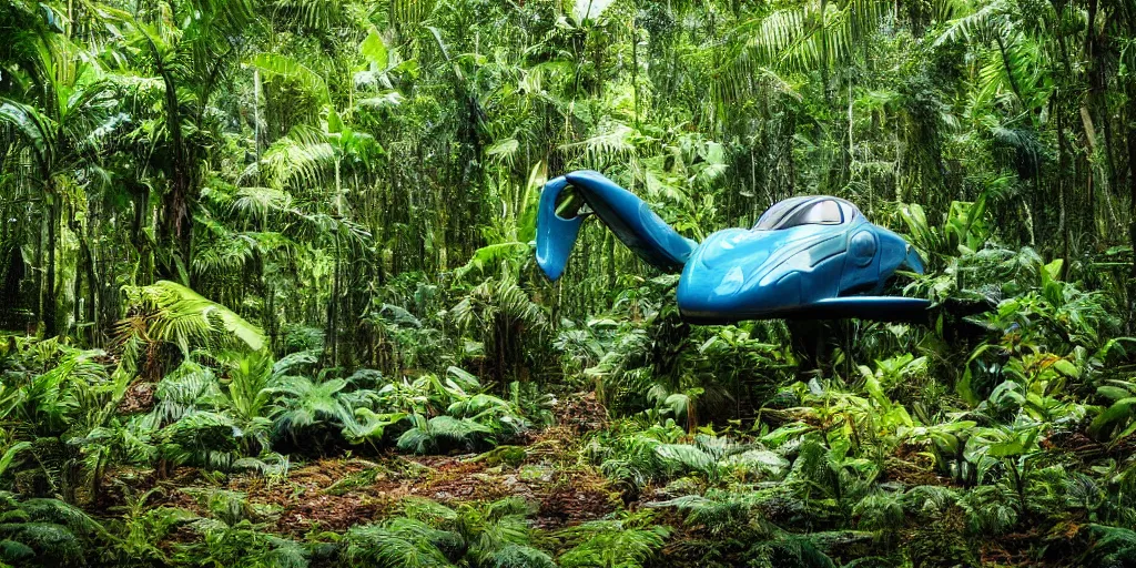 Image similar to avatar spaceship landing in the jungle, industrial maintenance shuttle vehicle, forest, jungle