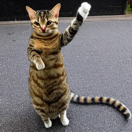 Image similar to cat doing t pose to intimidate mouse