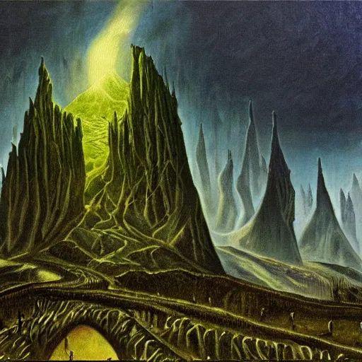 Prompt: minas morgul detailed oil on canvas in the style of Caspar david Friedrich,