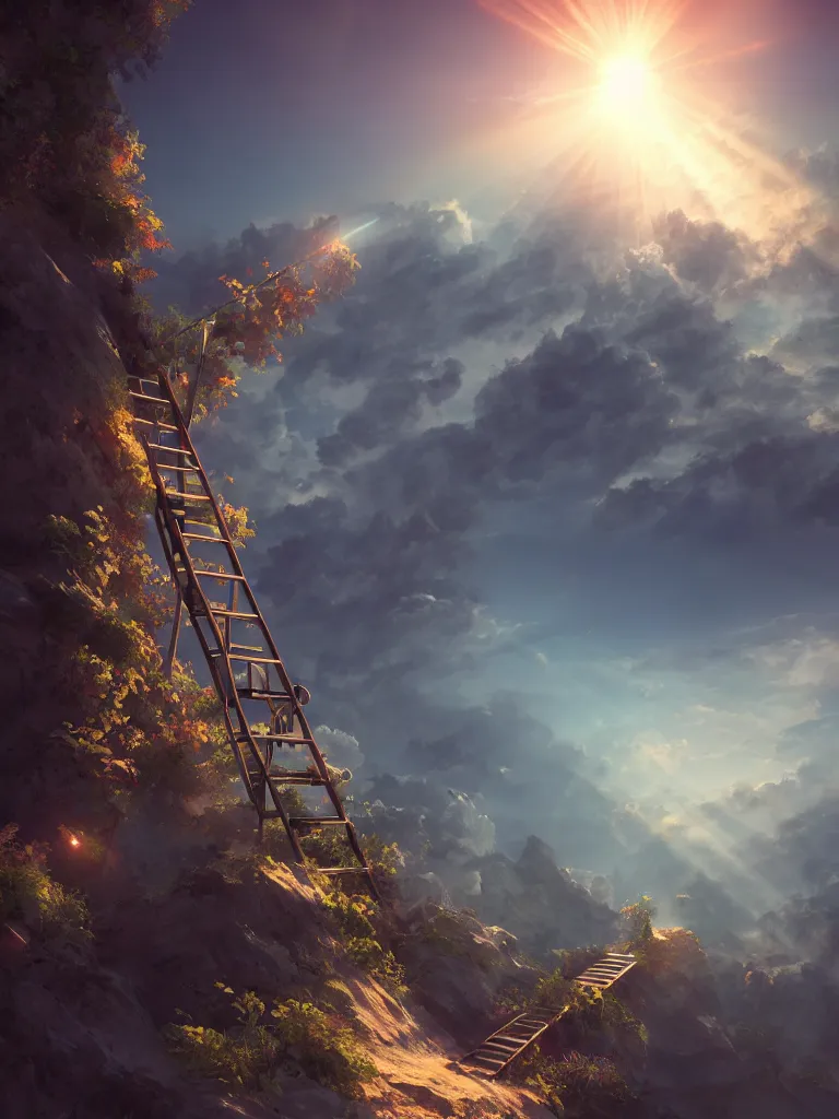 Image similar to ladder to heaven, artstation, volumetric light, high detail, perfect, concept art, 8 k