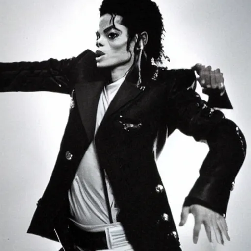 Prompt: Michael Jackson you rock my world photos with big jawline