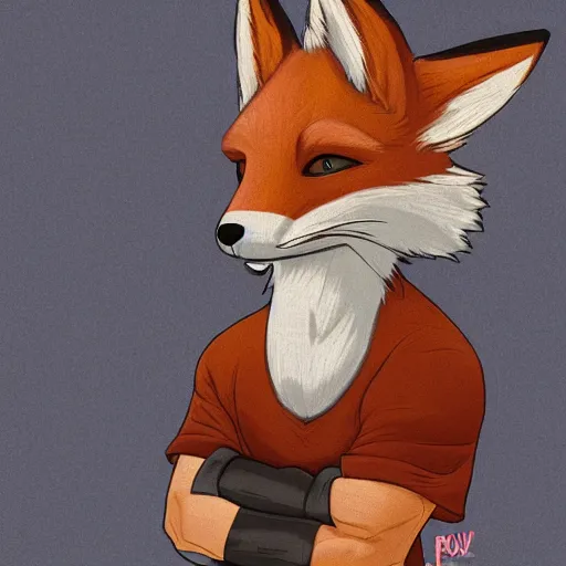 Image similar to A fox wearing a t-shirt and jeans, trending on FurAffinity, energetic, dynamic, digital art, highly detailed, FurAffinity, digital fantasy art