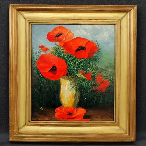 Prompt: highly detailed oil painting of a vase full off poppies