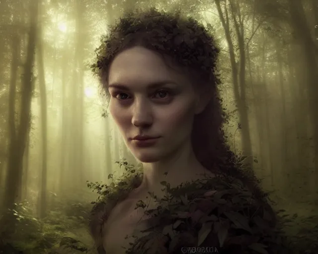 Image similar to 5 5 mm portrait photo of a real life cirila fiona, in a magical forest. dark atmosphere. art by greg rutkowski. highly detailed 8 k. intricate. lifelike. soft light. nikon d 8 5 0.