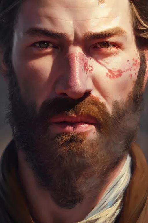 Prompt: ultra detailed facial portrait of arthur morgan, extremely detailed digital painting, in the style of fenghua zhong and ruan jia and jeremy lipking and peter mohrbacher, mystical colors, rim light, beautiful lighting, 8 k, stunning scene, raytracing, octane, trending on artstation