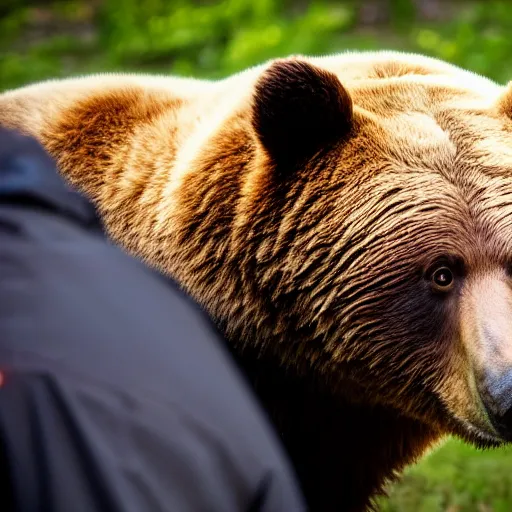 Image similar to a bear being interviewed on the Joe Rogan Experience podcast, professional photograph, 8k