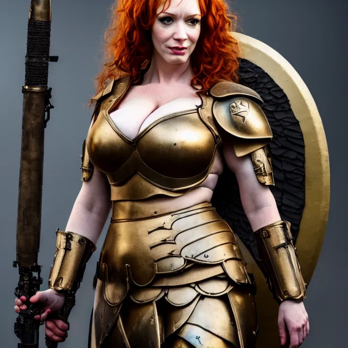 Prompt: full length photograph of a real-life christina hendricks as a valkyrie warrior, Extremely detailed. 8k