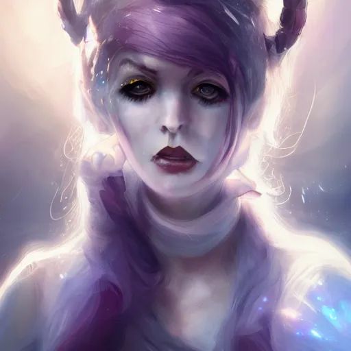 Image similar to whimsical beautiful angry girl, portrait, ice magic, dark hair and makeup, waist high, fantasy clothing, cgsociety, trending on artstation, dnd