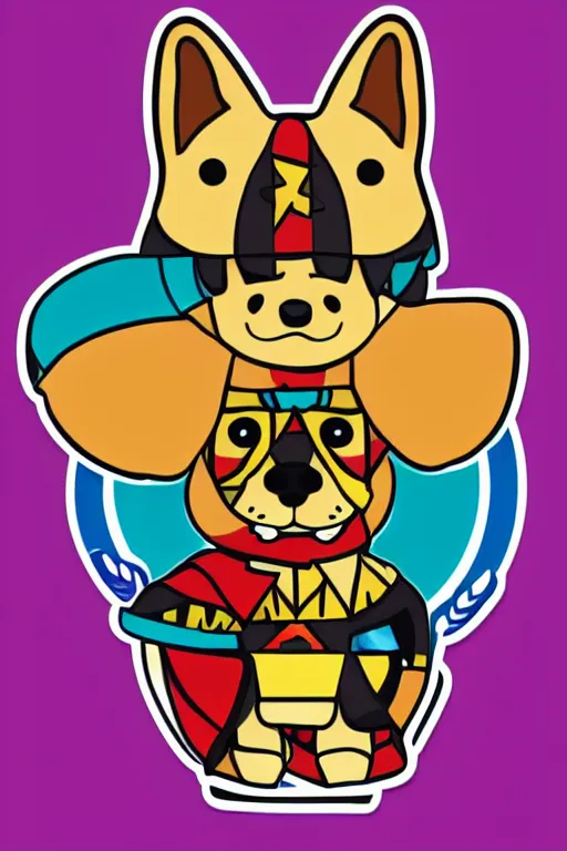 Image similar to Portrait of a corgi as a Mexican wrestler in a mask, sticker, colorful, illustration, highly detailed, simple, smooth and clean vector curves, no jagged lines, vector art, smooth