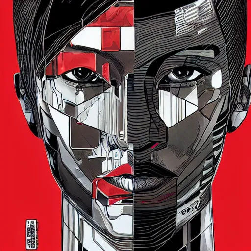 Image similar to portrait of a japanese male android, by MARVEL comics and Sandra Chevrier