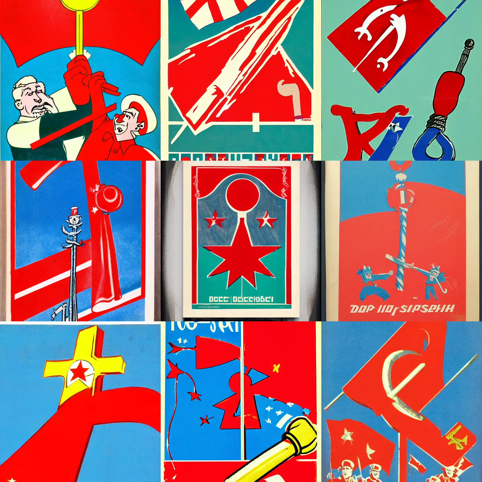 Prompt: soviet propaganda by dr. seuss, ussr flag, hammer and sickle, children's book illustration, in the style of dr. seuss